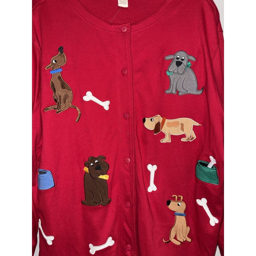 Vtg Bechamel Embroidered Dog Novelty Top Button Sweater Shirt Cardigan Red 2X - Picture 3 of 13